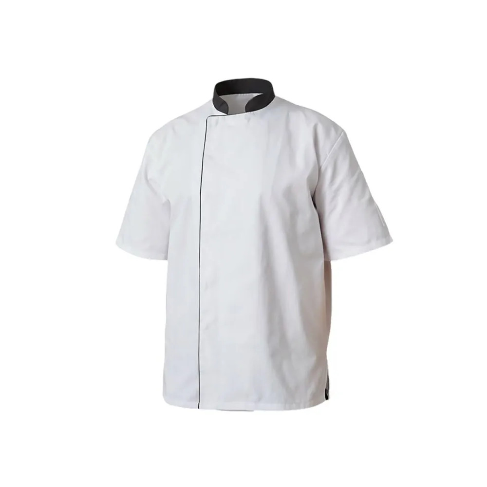 Veste Cuisine Blanche Col Noir Manches Courtes Mixte | FB Protection
