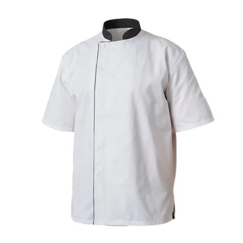 Veste Cuisine Blanche Col Noir Manches Courtes Mixte | FB Protection