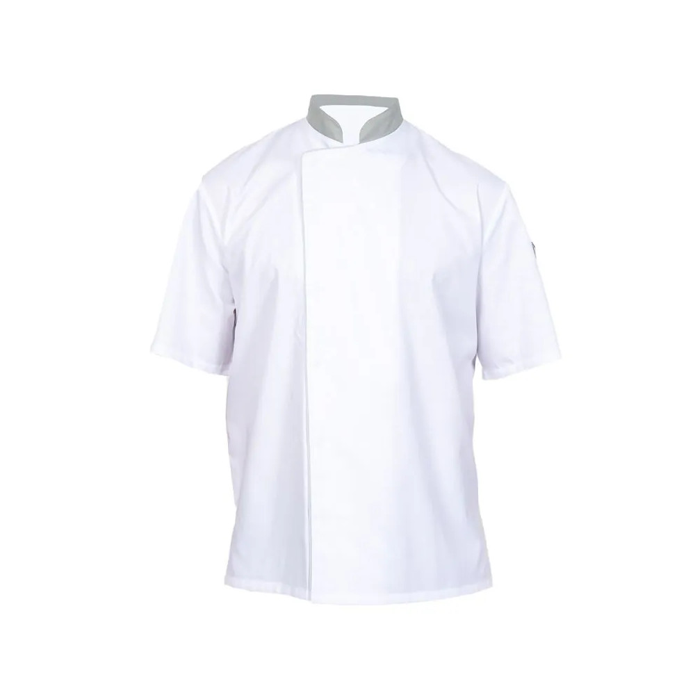 Veste Cuisine Blanche Col Gris Manches Courtes Mixte | FB Protection