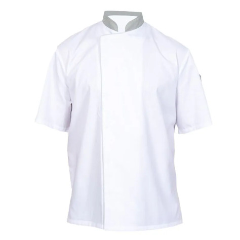 Veste Cuisine Blanche Col Gris Manches Courtes Mixte | FB Protection