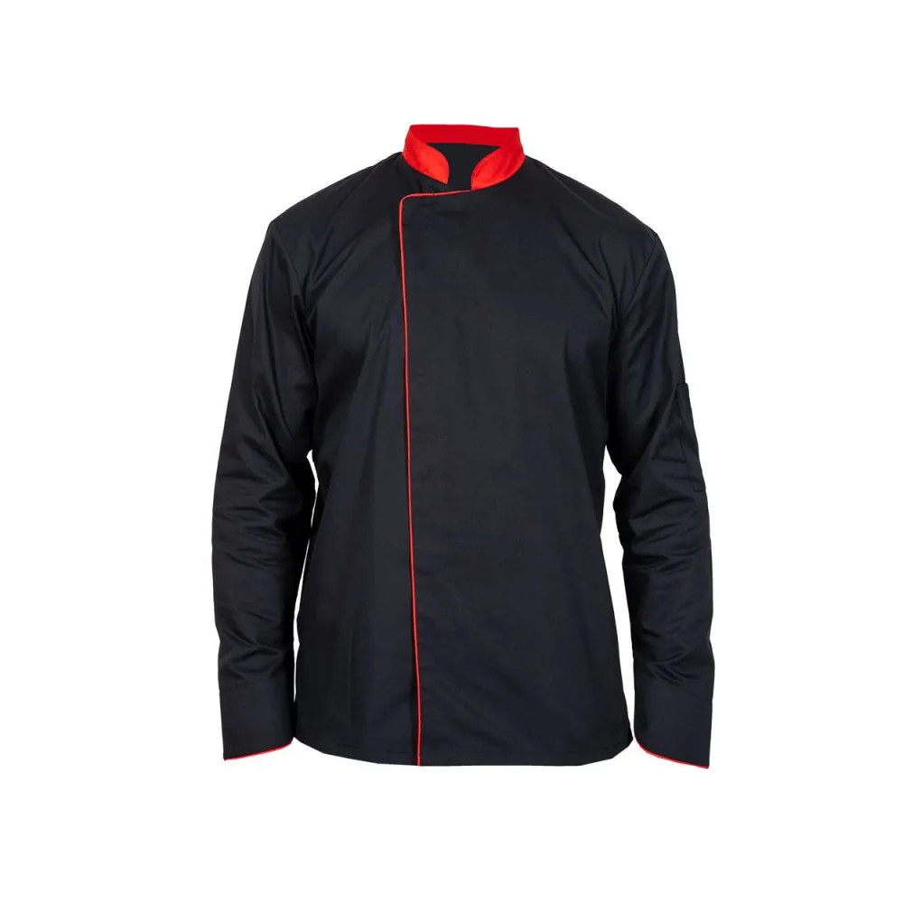 Veste de Cuisine Noire et Rouge Manches Longues PBV | FB Protection