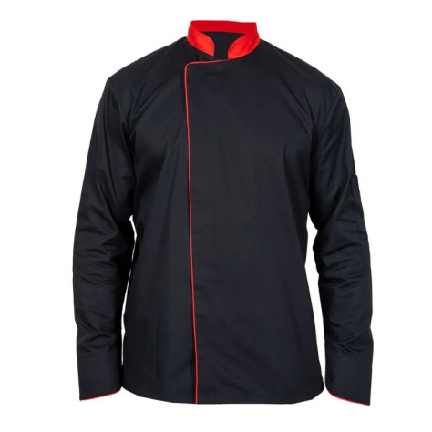 Veste de Cuisine Noire et Rouge Manches Longues PBV | FB Protection