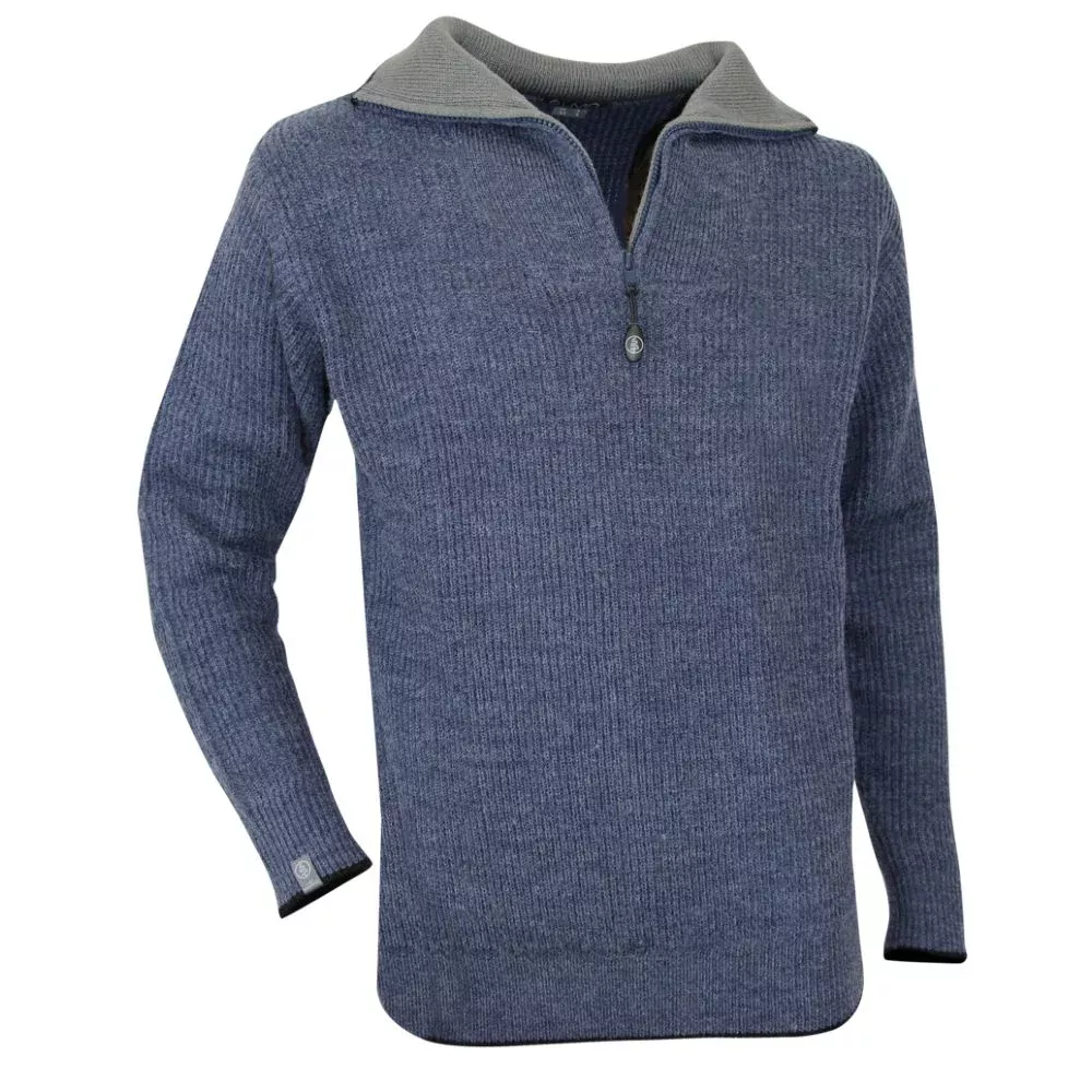 Pull Travail Col Camionneur Bleu/Gris Chaud Renforcé | FB Protection